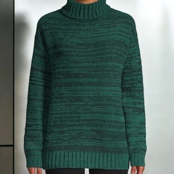 BCBGMaxAzria Womens Green Textured Ribbed Trim Turtleneck Sweater NEW Large - Picture 3 of 8